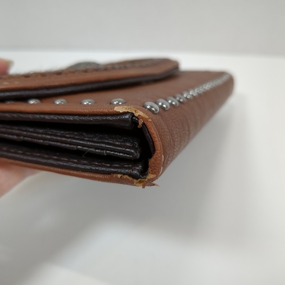 Nocona Brown Leather/Cowhide Wallet with Tassel and Studs - Picture 5 of 8